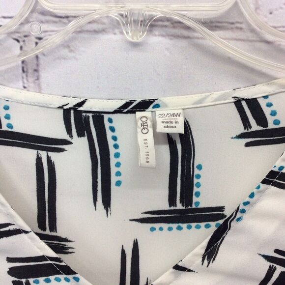 Cato Top/Blouse Women's Plus Sz 22/24 Popover Ruffle Accent V-Neck Multicolored - Picture 2 of 6